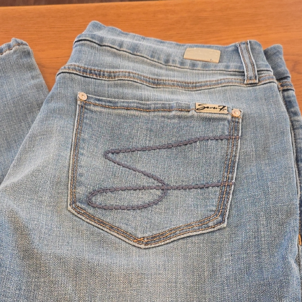 Seven7 14 34x29 Light Blue Tummyless High Rise Jeans Ripped Knees Soft Stretch B